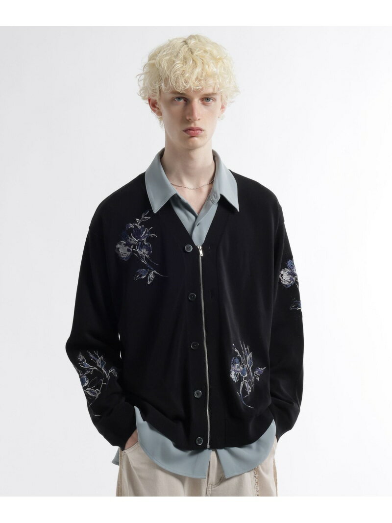 Flowerシシュウカーディガン HARE ハレ トップス カーディガン グレー ブラック【送料無料】[Rakuten Fashion]