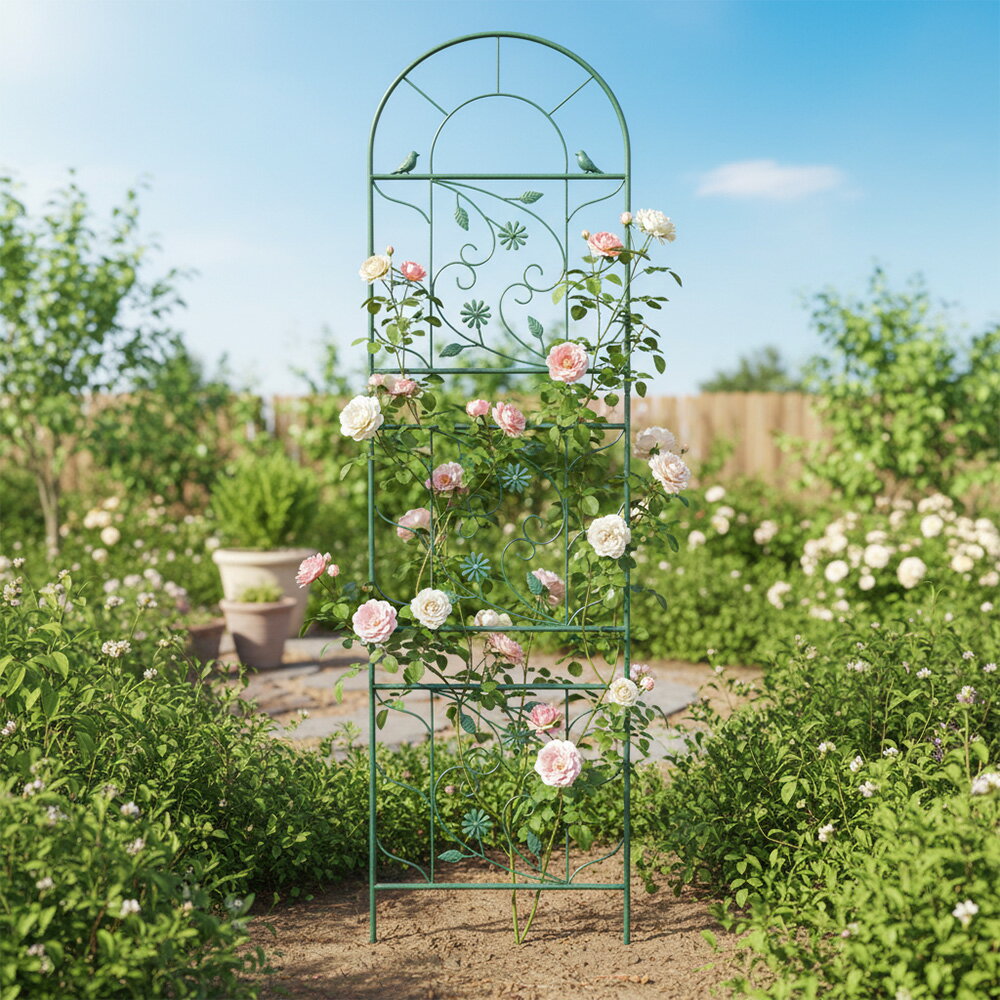 トレリス パーゴラ 188x51cm グリーン ブラック アンティーク調 ガーデンフェンス アイアン ローズフェンス ガーデニング用支柱 つる花錬鉄 園芸支柱 防錆 簡単組立式 PK-05