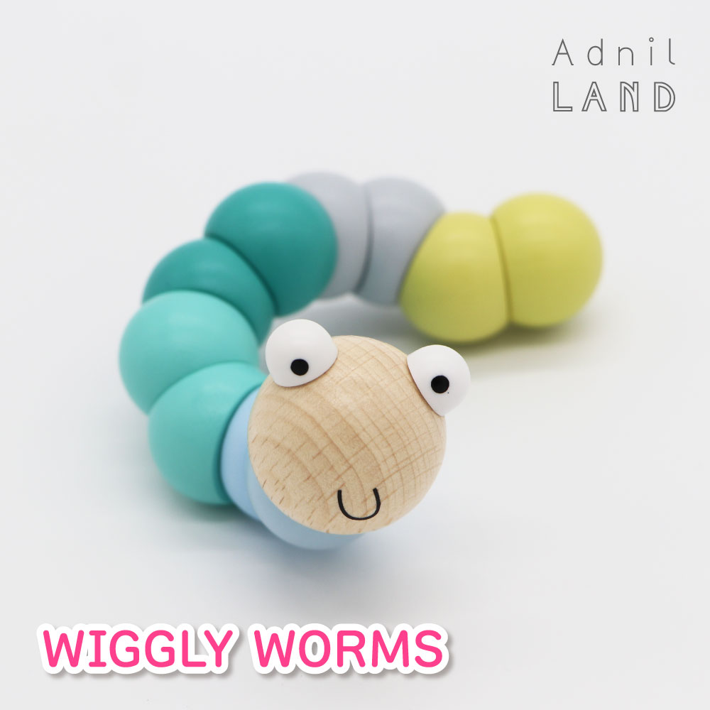 【楽天スーパーSALE】AdnilLAND WIGGLY WORMSウィグリィ ワーム 木のおもちゃ 木製 キッズ プレゼント 誕生日 内祝い 出産祝い 水色 青虫 あおむし 10ヶ月 1歳 男の子 女の子 ラッピング 知育玩具 1