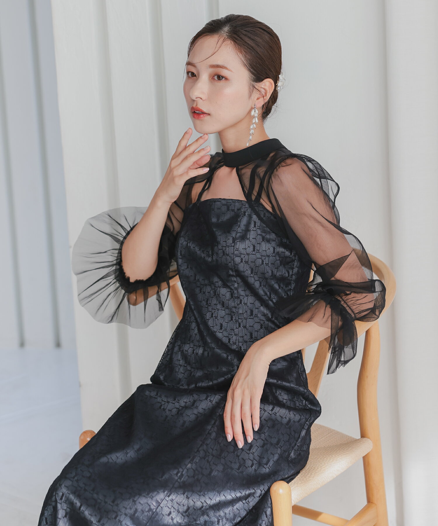 チュールボレロ幾何学レースドレス