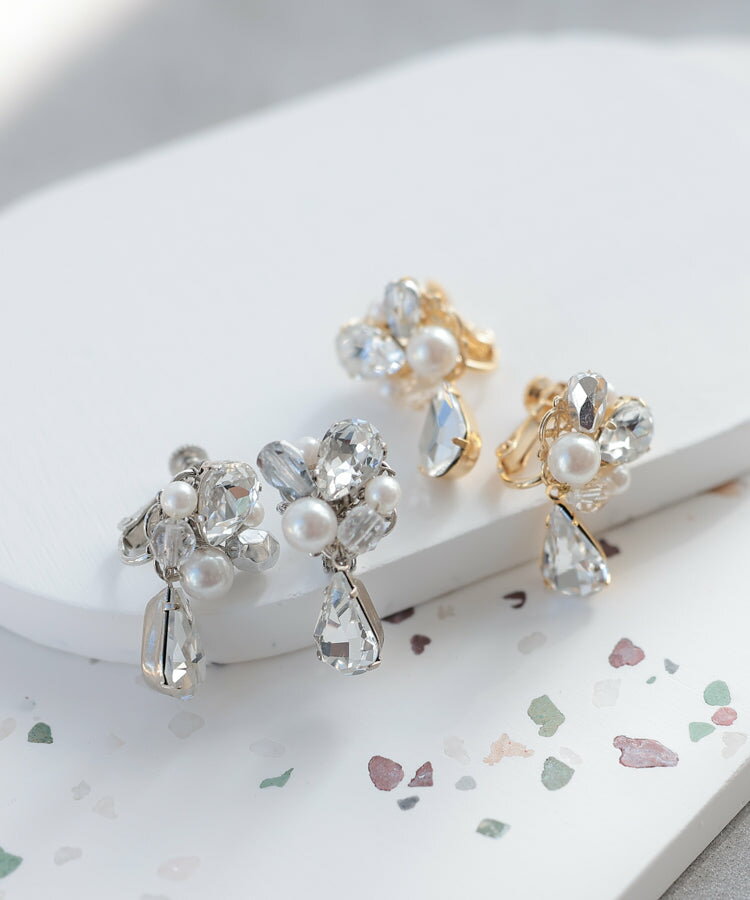 Pink - ビジュー & パール イヤリング レディース ジュエリー アクセサリー ゴールド シルバー ギフト 誕生日 プレゼント 結婚式 パーティー ブライダル 結婚記念日 かわいい シンプル 上品 カジュアル ワンポイント 大人 可愛い 女性 彼女 妻 嫁 haremode ハレモード 公式
