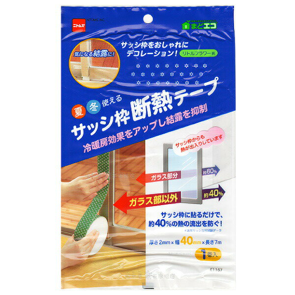 サッシ枠断熱テープDECO40　40mm幅リトルフラワー柄　2mm厚X40mmX7m 1巻 サッシ枠の結露防止に　冷暖房効果もアップ！　ニトムズ E1167