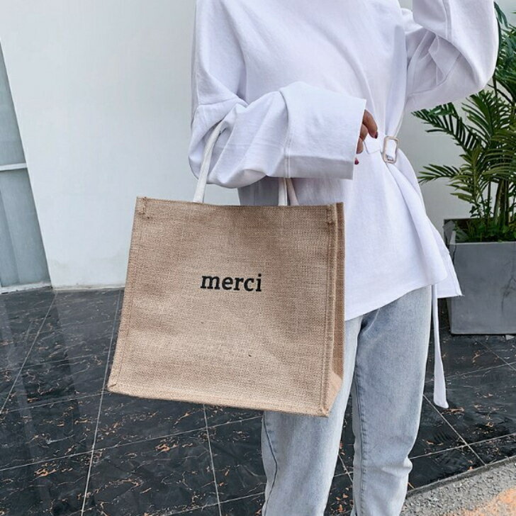 ジュートバッグ 麻バッグ 大きめ トート トートバッグ ジュートバック かごバッグ 麻 エコバッグ 買い物バッグ merciのサムネイル