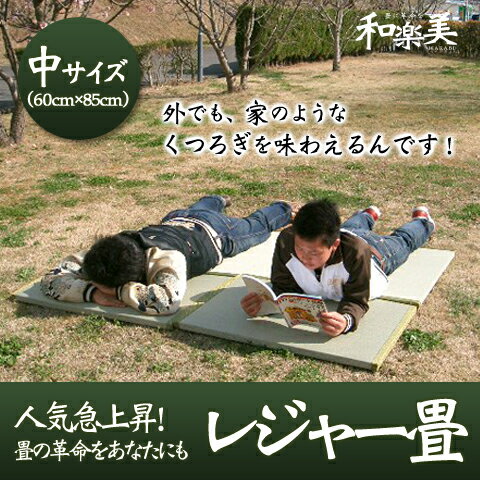 屋外で使えるアウトドア畳、行楽、お花見、キャンプ、海水浴などどこでも使えてゴロンとなれます。【期間限定お試しプライス】レジャー畳　縦60cm×横85cm　レギュラーサイズ汚れても丸洗いできる優れものの畳です。※メール便不可 （畳 たたみ タタミ）