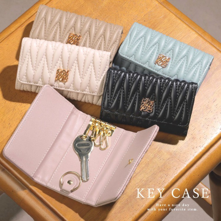 キルティングキーケース レディース メンズ キーケース ミニ財布 大きめの鍵 カードも収納 ICカード モチーフコンパクト