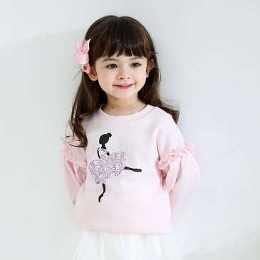 肩フリル トレーナー 女の子 裏毛 キッズ 子供 長そで カットソー 女の子 トップス ロングTシャツ キッズ服 可愛い 秋冬 綿100% 90cm 100cm 110cm 120cm 130cm 子ども トップス