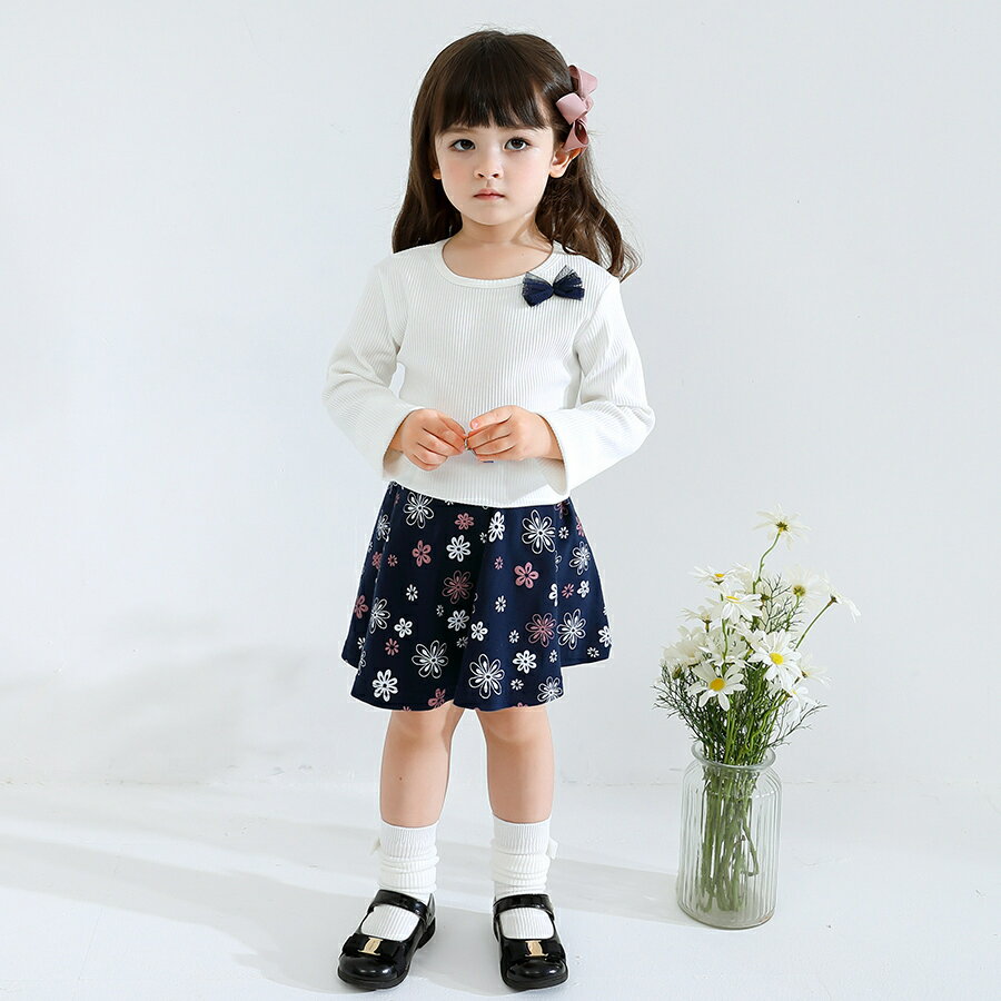 Rakuten - ドッキング ワンピース 花柄 リボン 90cm アイボリー 女の子 女児 ガールズ 子供服 キッズ服 幼児 園児 キッズ ベビー ジュニア 子ども こども キッズワンピース スカート 長袖 春 秋 冬 花柄 リボン フラワー おしゃれ かわいい プチプラ キッズファッション