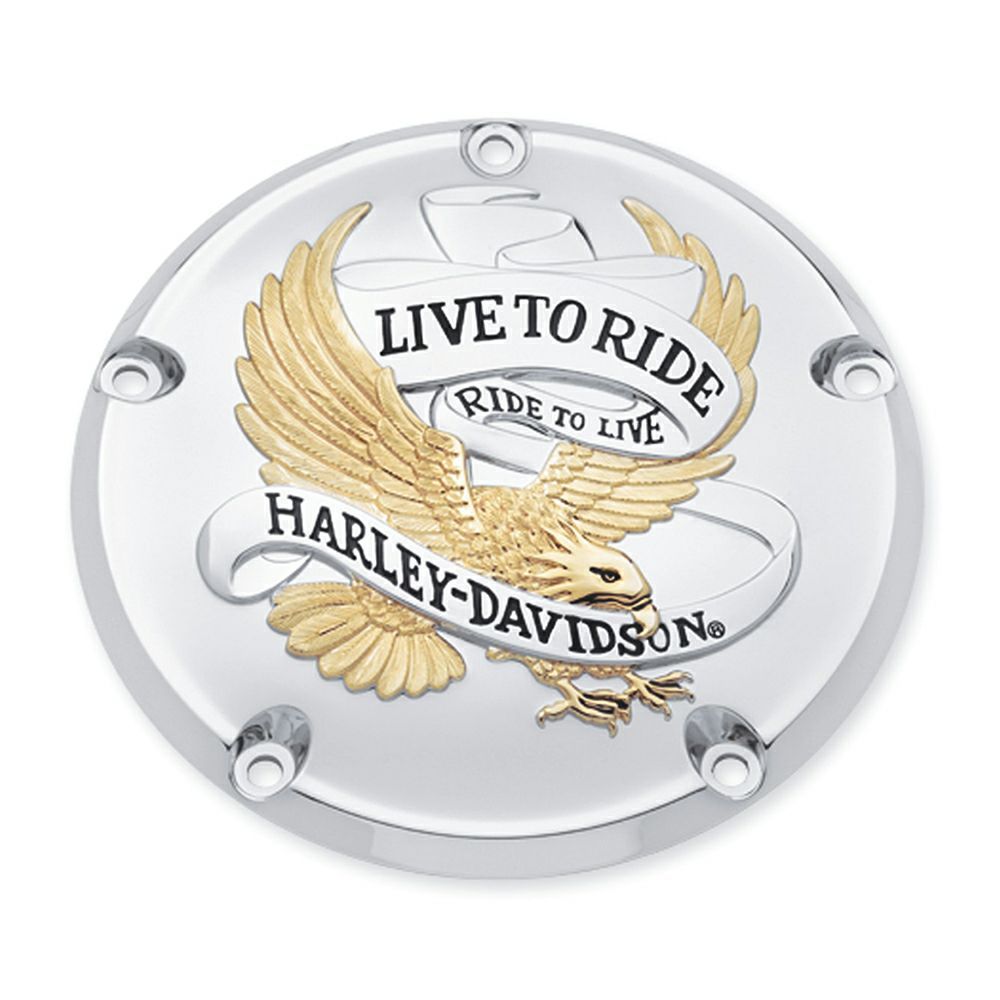 【25340-99A】ハーレー純正　HARLEY-DAVIDSON “LIVE TO RIDE”・コレクション／ゴールド ダービーカバーLive To Ride Derby Cover／EVOソフテイル／EVOツーリング／TCツーリング&トライク 1