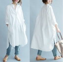 送料無料 シャツワンピース ロングシャツ ロング丈 レディース 秋 白シャツ ゆる 体型カバー コットン 綿 トップス ロングドレス リゾート チュニック ロングワンピース 着痩せ 20代30代40代50代 短納期(4)