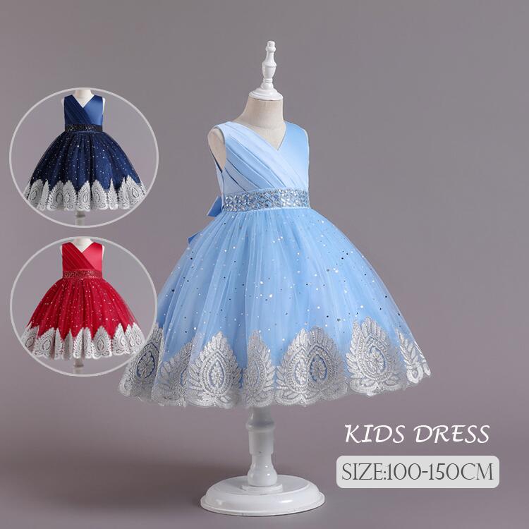 送料無料 発表会ドレス子供用 子供 ピアノ 発表会 衣装 ピアノ発表会 ワンピース 女の子 Vネック キッ..