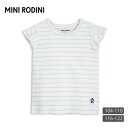 楽天ハーモネイチャー　楽天市場店mini rodini 【SALE／50％OFF】オーガニックコットン キッズストライプリブTシャツ（フリルスリーブ） | ミニロディーニ オーガニック 子供服 ピンストライプ 半袖 リブ編み 女の子 綿 ウェア カワイイ） セール [M便 1/1]