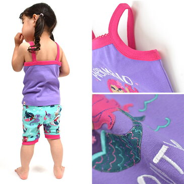 Hatley オーガニックコットン キッズ アップリケパジャマ(キャミソール) Mermaid | キッズ ベビー ノースリーブ パジャマ 女の子 子供 上下セット キャミソール 短パン 春夏 夏 オーガニック コットン 下着 綿100% マーメイド おしゃれ かわいい 90 100 110