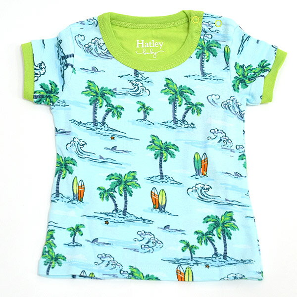 Hatley オーガニックコットン ベビーパジャマ（半袖）HawaiianTropics | ハットレイ オーガニック コットン 半袖 ベビー パジャマ 女の子 男の子 子供 上下セット 綿 100% ルームウェア ボーダー ハワイ 海 ヤシの木 [M便 1/1]