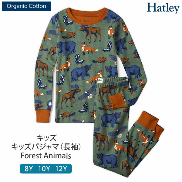 楽天ハーモネイチャー　楽天市場店Hatley オーガニックコットン キッズパジャマ（長袖）Forest Animals | ハットレイ オーガニック コットン キッズ 長袖 春 秋 冬 女の子 男の子 子供 上下セット セパレート 下着 綿 100％ ルームウェア おしゃれ 敏感 動物 アニマル