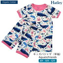 Hatley オーガニックコットン キッズ パジャマ（半袖）AquaticFriends | キッズ 半袖 パジャマ 上下セット 春夏 夏 オーガニック コットン 綿100% ルームウェア かわいい クジラ イルカ イッカク エビ カニ 水族館 [M便 1/1]