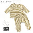 Quincy Mae オーガニックコットン ベビー合わせトップス＆足つきパンツ Stripe | クインシーメイ オーガニック コットン ベビー セパレート 上下セット 短肌着 パンツ フッティ 出産祝い ギフト プレゼント 綿 長袖 ナチュラル ユニセックス セットアップ [M便 1/1]