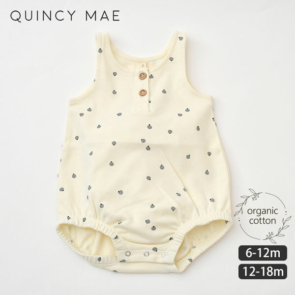 Quincy Mae オーガニックコットン ベビーノースリーブロンパース Print | オーガニック コットン 綿 ナチュラル ギフト プレゼント 出産祝い 誕生日 やや厚手 ベビー 赤ちゃん ノースリーブ 敏感肌 [M便 1/2]