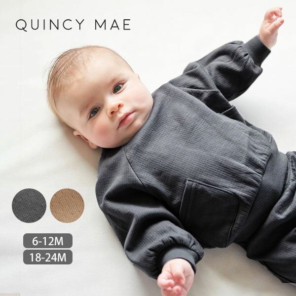 Quincy Mae オーガニックコットン ベビー 接結ポケット付きスウェットシャツ | オーガニック コットン 綿 ギフト 秋 冬 ベビー 赤ちゃん 長袖 おでかけ パジャマ 部屋着 セットアップ トップス スウェット ラグランスリーブ カジュアル デイリーウェア [M便 1/1]