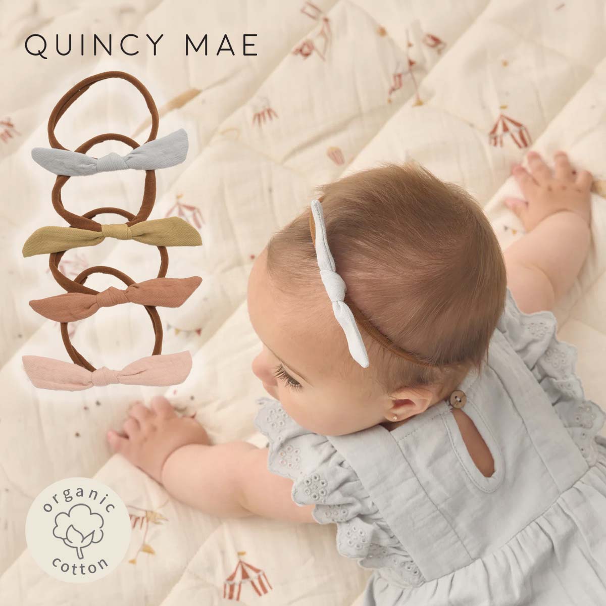 Rakuten - Quincy Mae オーガニックコットン ベビーリトルノットヘッドバンド | オーガニックコットン 綿 赤ちゃん ベビー ヘアバンド リボン ヘッドドレス カチューシャ 髪飾り 記念撮影 記念日フォト 写真用 おめかし 初節句 こどもの日 ひな祭り おでかけ おしゃれ [M便 1/9]