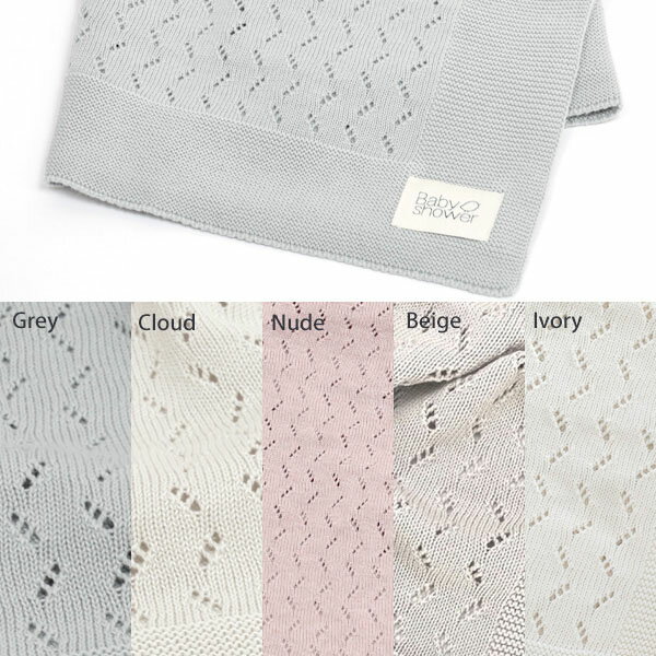 babyshower オーガニックコットン ニットブランケット | ベビーシャワー オーガニック コットン ベビー グッズ 赤ちゃん ブランケット おくるみ ひざ掛け トリコット 透かし編み グレー ピンク 男の子 女の子 ベビーカー お昼寝 防寒 ギフト プレゼント 出産祝い