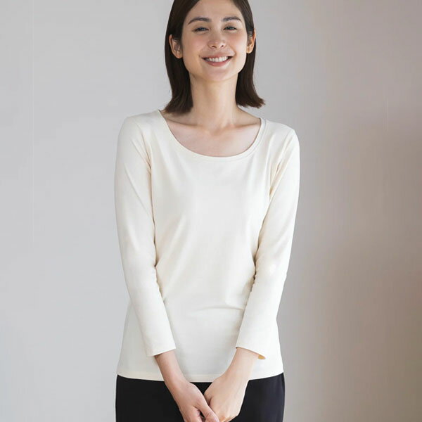 PeopleTree オーガニックコットン ストレッチ クルーネックトップ | オーガニック コットン 綿 ナチュラル ギフト プレゼント 母の日 長袖 秋冬 春 薄手 インナーシャツ 重ね着 [M便 1/1]