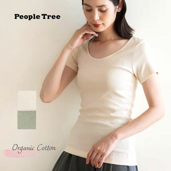 PeopleTree オーガニックコットン ベーシック クルーネックTシャツ（半袖） | オーガニック コットン Tシャツ レディース トップス シンプル 無地 フェアトレード カットソー クルーネック 綿 ピープルツリー 半袖 おしゃれ 綿100 ベーシックシリーズ [M便 1/1]