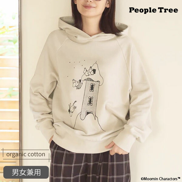 PeopleTree オーガニックコットン ムーミン ユニセックス裏毛フーディー・雪にダイブするムーミンファミリー | オーガニック コットン 綿 ナチュラル フェアトレード ピープルツリー パーカー メンズ レディース ユニセックス 大きめ ゆったり ムーミン カジュアル