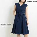 PeopleTree オーガニックコットン 手織りヘリンボーン ラップ風ワンピース | オーガニック コットン 綿 ナチュラル ギフト プレゼント 誕生日 ワン...