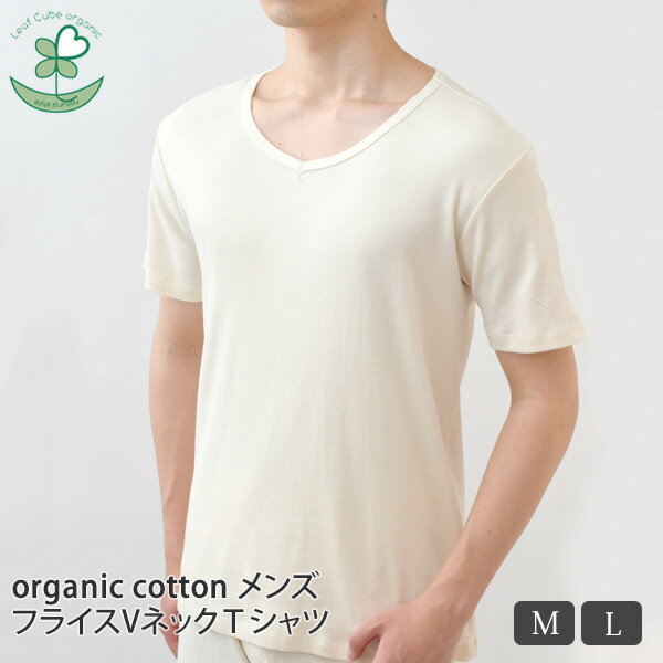 Leaf Cube Organic オーガニックコットン メンズ フライスVネックTシャツ | オーガニック コットン インナー 下着 ナイトウエア シャツ..