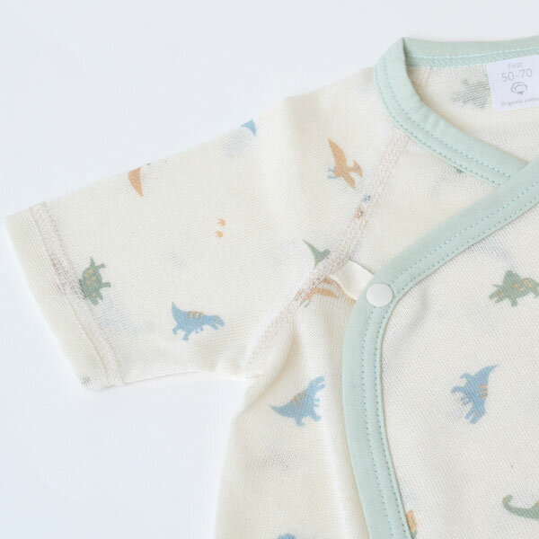 育児工房 オーガニックコットン 吊天竺コンビオール 恐竜柄 | オーガニック コットン 綿 春 夏 秋 薄手 出産準備 コンビ肌着 新生児 日本製 柄物 肌触り おしゃれなベビー服 着心地 プリント 肌に優しい服 [M便 1/2] 2