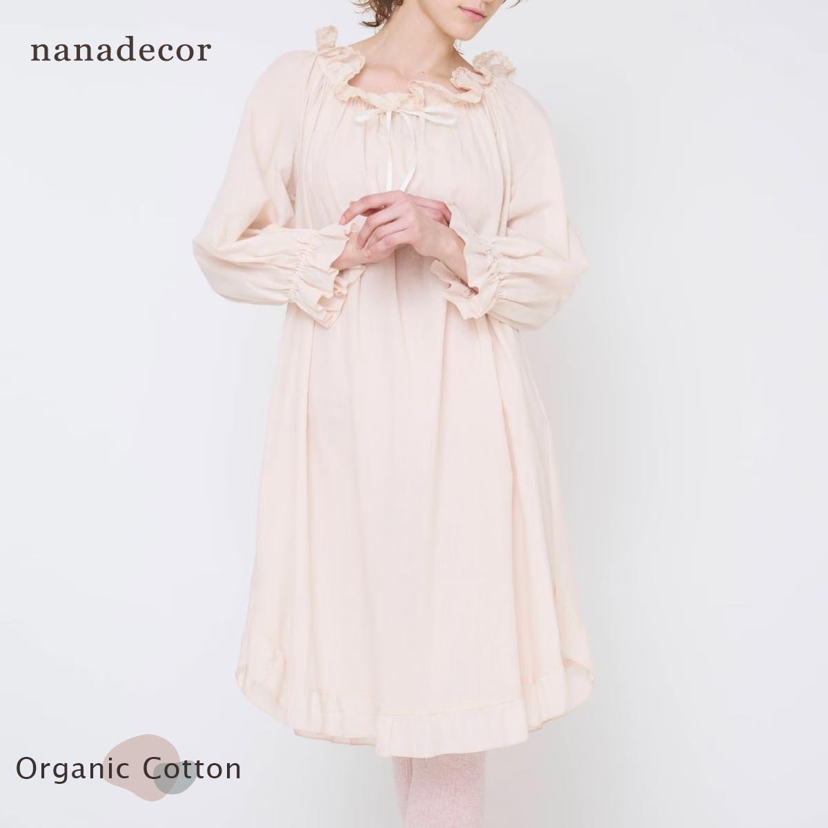 Rakuten - nanadecor オーガニックコットン チェリーブロッサムドレス レーシーピンク | オーガニック コットン レディース おしゃれ かわいい ルームウエア 部屋着 ドレス パジャマ ナイトウエア プレゼント ネグリジェ ナチュラル 綿 敏感肌 婦人 優雅
