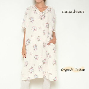 nanadecor オーガニックコットン プリムローズ ローズマリーチュニック ナチュラル M | オーガニック コットン レディース ルームウエア ドレス ワンピース 部屋着 ナイトウエア ナチュラル 生地 綿 敏感肌 ナナデコール おしゃれ 上品 清楚 半袖 春夏 薄手 マタニティ