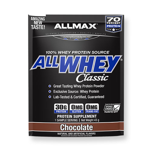 【ポイントUP10倍★7/31 17:00〜8/19 9:59】【大幅値下げ★残り僅か！】 ALLWHEY Classic オールホエイクラシック チョコレート 1回分 43g ALLMAX（オールマックス）プロテイン ホエイ お試し タンパク質 女性 ダイエット[期限間近のため半額]