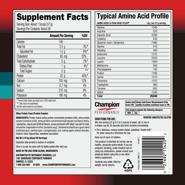 【正規日本代理店】 チャンピオン ピュアホエイプラス プロテインスタック 2.18kg[チョコレートブラウニー]BCAA4g&EAA&グルタミン3.8g配合の黄金バランスダイエット 女性 男性 置き換え 送料無料