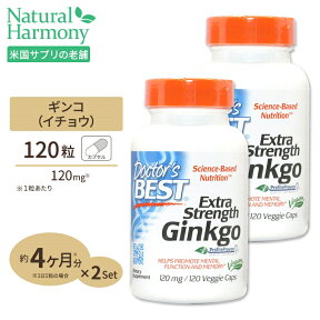 [2個セット] イチョウ葉 サプリメント 濃縮ギンコエキス 120mg 120粒 Doctor's BEST （ドクターズベスト）