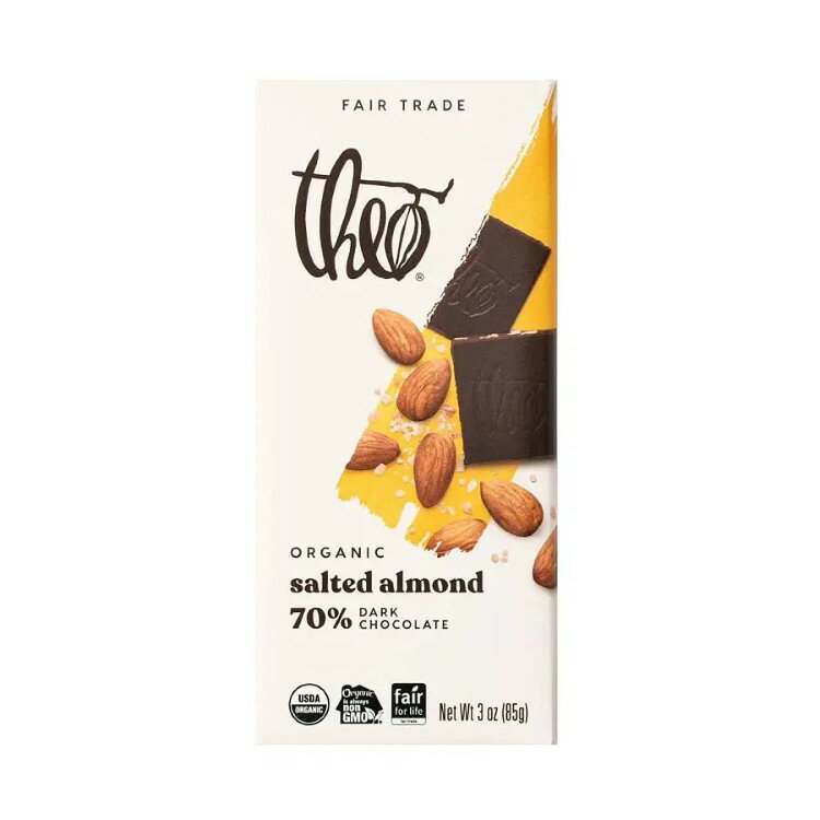 セオ チョコレート オーガニック ソルテッドアーモンド ダークチョコレートバー 85g テオ Theo Chocolate Organic Salted Almond Dark Chocolate Bar 3 oz. 【お取り寄せ商品】