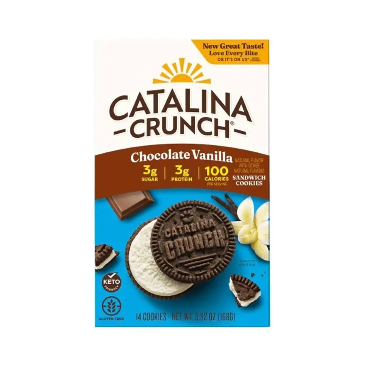 カタリナクランチ チョコレートバニラ ケトフレンドリー サンドイッチクッキー 168g Catalina Crunch Chocolate Vanilla Keto Friendly Sandwich Cookies 5.92 oz. 【お取り寄せ商品】