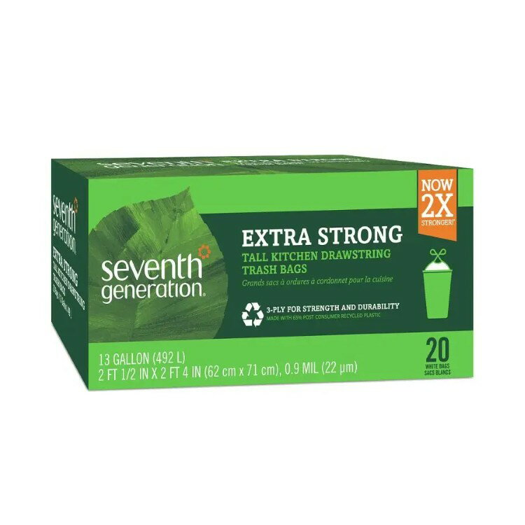セブンスジェネレーション エクストラストロング キッチン用 ドローストリングゴミ袋 13ガロン 20枚入 ..