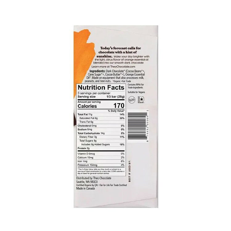 セオ チョコレート オーガニック オレンジ ダークチョコレートバー 85g テオ Theo Chocolate Organic Orange Dark Chocolate Bar 3 oz. 【お取り寄せ商品】 harmony-10063011 米国サプリ直販のNatural Harmony サンプル画像2