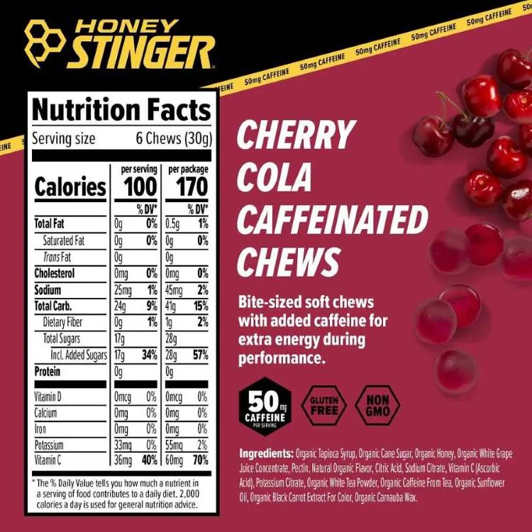 【ポイントUP★3日20時-】ハニースティンガー チェリーコーラ オーガニック カフェイン入り チュー 31g Honey Stinger Cherry Cola Organic Caffeinated Chews 1.08 oz. 【お取り寄せ商品】
