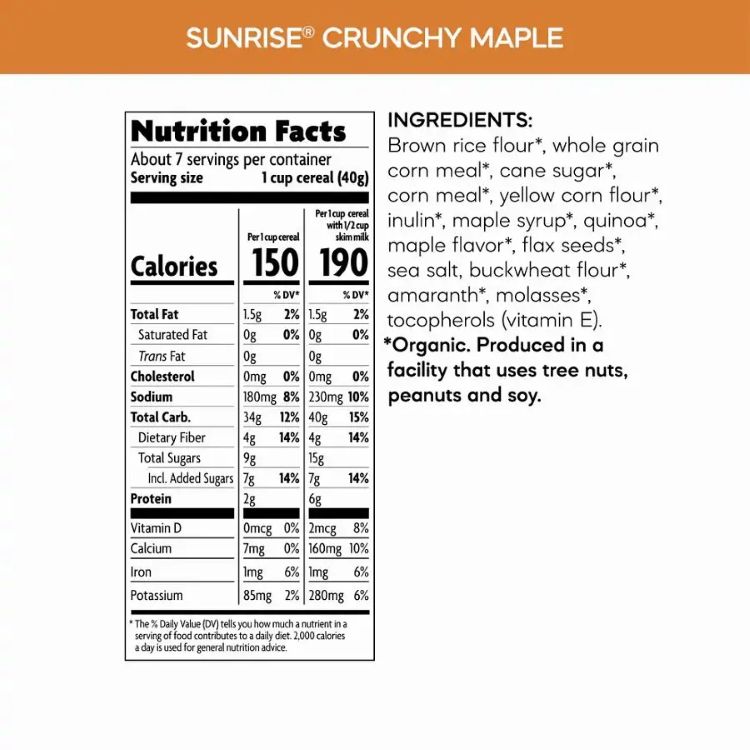 ネイチャーズパス サンライズ クランチ メープル オーガニックシリアル 300g Nature's Path Sunrise Crunchy Maple Organic Cereal 10.6 oz. 【お取り寄せ商品】 2