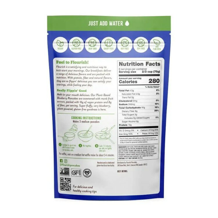 �ե�����å��� �ץ��ȥ١��� �֥롼�٥꡼ �ѥ󥱡����ߥå��� 454g Flourish Plant-Based Blueberry Pancake Mix 16 oz. �ڤ����󤻾��ʡ�