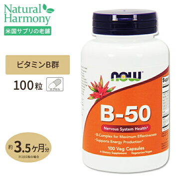 ビタミンB-50 100粒 約3ヶ月分B群10種 葉酸 ナイアシン ビオチン パントテン酸 PABA コリン イノシトール ベジカプセル NOW Foods(ナウフーズ)