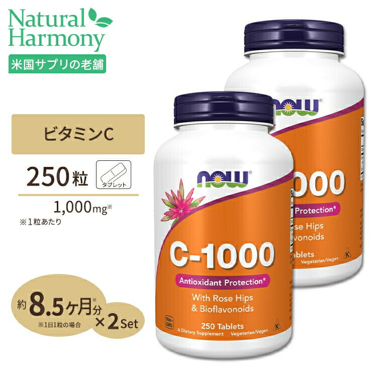 2個セット ナウフーズ C-1000 ビタミンC サプリメント 1000mg 250粒 NOW Foods タブレット ローズヒップ バイオフラボノイド