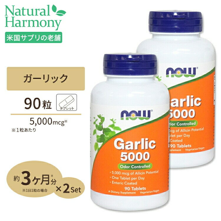 2個セット ガーリック（ニンニク）5,000mcg 90粒 NOW Foods(ナウフーズ)