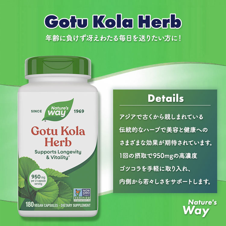 [元気をチャージ!][2個セット] ネイチャーズウェイ ゴツコラ 475mg 180粒 Nature's Way Gotu Kola Gotu Kola 475mg 180cp 健康サプリメント 栄養補助食品 海外 アメリカ harmony-10033521 米国サプリ直販のNatural Harmony サンプル画像2
