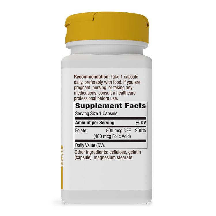 米国サプリ直販のNatural Harmonyの【今だけ半額】[これからママになる方に♪]ネイチャーズウェイ 葉酸 800mcg 100粒 Nature's Way Folic Acid 800mcg 100capsules サプリ 健康サプリ ビタミン類 葉酸配合 カプセル 健康サプリメント 栄養補助食品 海外 アメリカ｜アングル2