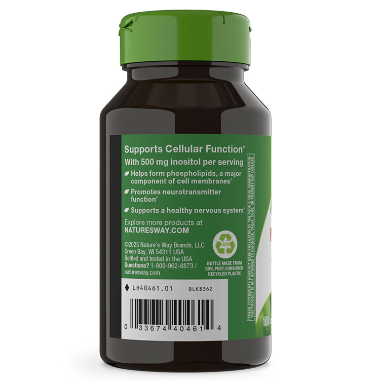 米国サプリ直販のNatural HarmonyのNature's Way イノシトール 500mg 100粒 カプセル ネイチャーズウェイ Inositol 500mg 100capsules ビタミンB群 健康サプリメント 栄養補助食品 海外 アメリカ｜アングル3