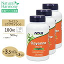 【まとめ買いクーポン対象★3/20 0:00-4/10 23:59】カイエン（唐辛子） 500mg 100粒 NOW Foods(ナウフーズ) 3個セット