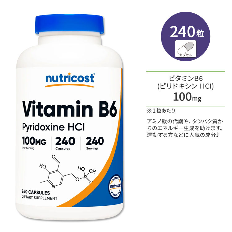 ニュートリコスト ビタミンB6 (ピリドキシンHCI) 100mg 240粒 カプセル Nutricost Vitamin B6 (Pyridoxine HCI) Caps…